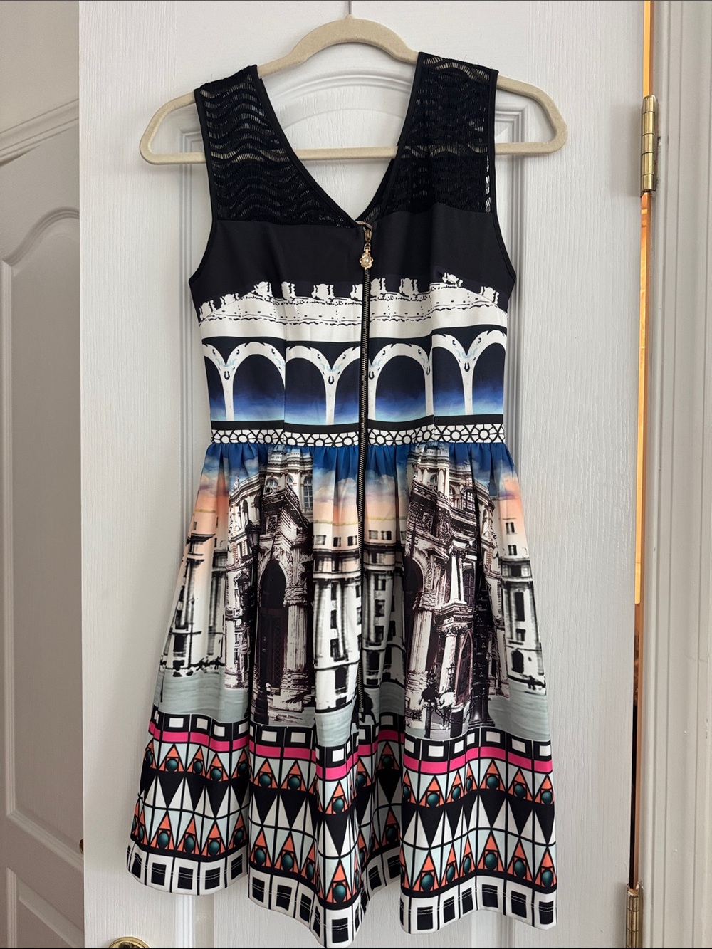 Black & Multicolor Printed Fit-and-Flare Dress